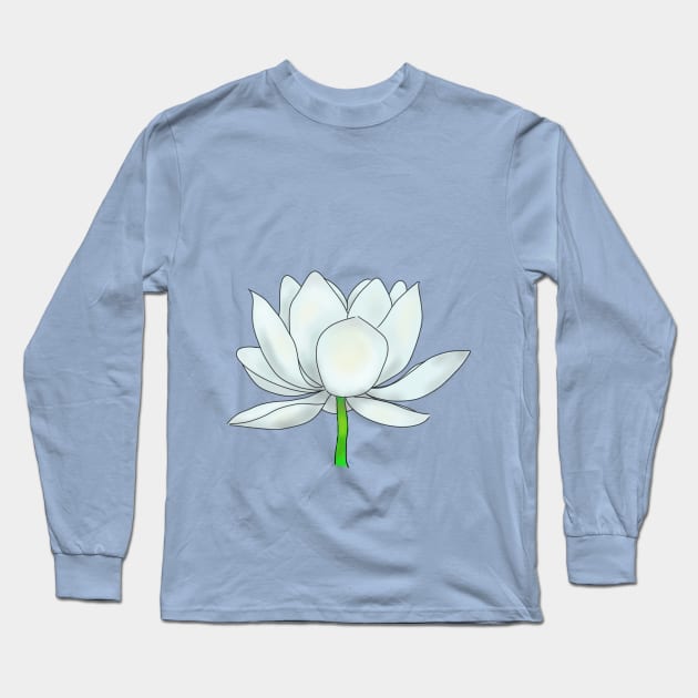 White Lotus Blossom Long Sleeve T-Shirt by Dandy Doodles